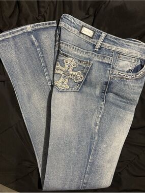 Wired Heart Y2K Cross Embellished Bootcut Jeans Size 29